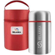 Термос для еды в чехле Relaxika 700, стальной / красный фото