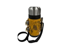 Термос в кожаном чехле, серебристый / оранжевый фото