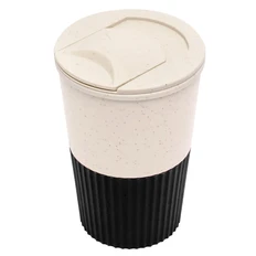 Термостакан пластиковый с манжетой Wavy, черный / бежевый фото