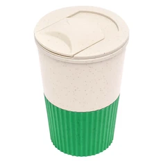 Термостакан пластиковый с манжетой Wavy, зеленый / бежевый фото