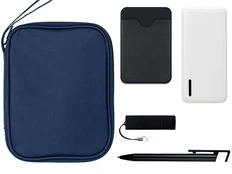 Тревел-набор с флешкой, повербанком и ручкой, черный / синий фото