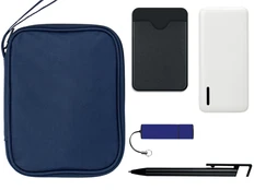 Тревел-набор с флешкой, повербанком и ручкой, синий / черный фото