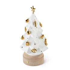 Украшение интерьерное Farforite «Елка. Хоровод» на подставке со светомузыкальным модулем, белое / золотое фото
