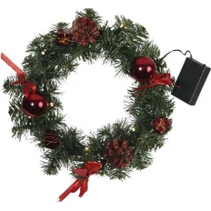 Венок еловый Decorage, 30 см, 10 LED ламп, зеленый / красный фото
