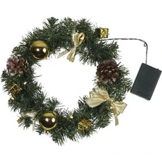 Венок еловый Decorage, 30 см, 10 LED ламп, зеленый / золотой фото
