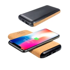 Внешний аккумулятор с беспроводной зарядкой Suntory, 10000 mAh, крафт / черный фото