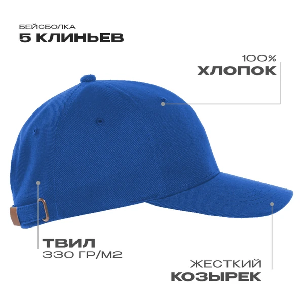Бейсболка хлопковая Stan 01, 5 клиньев, 330 гр/м2, синяя - фото № 1 Бейсболка хлопковая Stan 01, 5 клиньев, 330 гр/м2, синяя - фото № 1