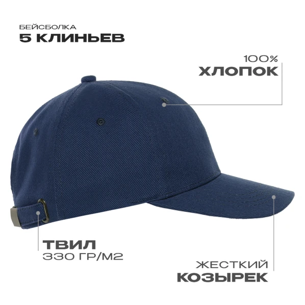 Бейсболка хлопковая Stan 01, 5 клиньев, 330 гр/м2, темно-синяя - фото № 1 Бейсболка хлопковая Stan 01, 5 клиньев, 330 гр/м2, темно-синяя - фото № 1