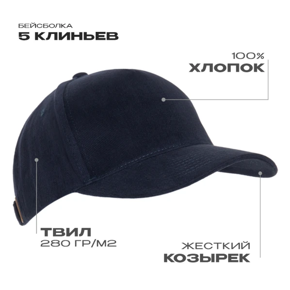 Бейсболка хлопковая Stan 03, 5 клиньев, 280 гр/м2, темно-синяя - фото № 1 Бейсболка хлопковая Stan 03, 5 клиньев, 280 гр/м2, темно-синяя - фото № 1