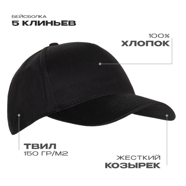 Бейсболка хлопковая Stan 10L, 5 клиньев, 150 гр/м2, черная - фото № 1 Бейсболка хлопковая Stan 10L, 5 клиньев, 150 гр/м2, черная - фото № 1