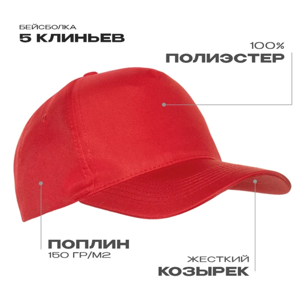 Бейсболка из полиэстера Stan 10P, 5 клиньев, 150 гр/м2, красная - фото № 1 Бейсболка из полиэстера Stan 10P, 5 клиньев, 150 гр/м2, красная - фото № 1