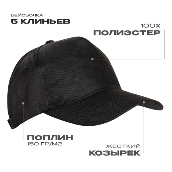Бейсболка из полиэстера Stan 10P, 5 клиньев, 150 гр/м2, черная - фото № 1 Бейсболка из полиэстера Stan 10P, 5 клиньев, 150 гр/м2, черная - фото № 1