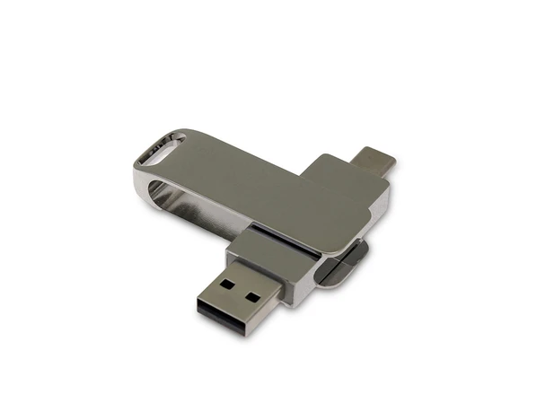 Флешка металлическая на 128 Гб с поворотным механизмом и разъемом Type-C, USB 3.0, серебристая - фото № 1 Флешка металлическая на 128 Гб с поворотным механизмом и разъемом Type-C, USB 3.0, серебристая - фото № 1