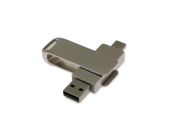 Флешка металлическая на 64 Гб с поворотным механизмом и разъемом Type-C, USB 3.0, серебряная - фото № 1 Флешка металлическая на 64 Гб с поворотным механизмом и разъемом Type-C, USB 3.0, серебряная - фото № 1