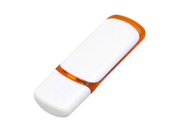 Флешка USB 2.0 на 4 Гб с цветными вставками, белая / оранжевая - фото № 1 Флешка USB 2.0 на 4 Гб с цветными вставками, белая / оранжевая - фото № 1