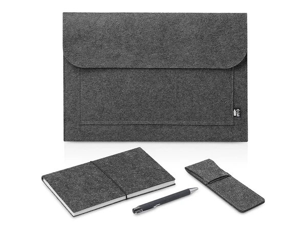 Набор подарочный Feltset: чехол для ноутбука, блокнот, ручка шариковая, футляр для ручки, серый - фото № 1 Набор подарочный Feltset: чехол для ноутбука, блокнот, ручка шариковая, футляр для ручки, серый - фото № 1