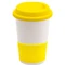 Кружка керамическая с силиконовой манжетой и крышкой Magic To Go, белая / желтая фото