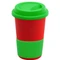 Кружка керамическая с силиконовой манжетой и крышкой Magic To Go, красная / зеленая фото
