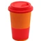 Кружка керамическая с силиконовой манжетой и крышкой Magic To Go, оранжевая / красная фото