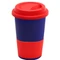 Кружка керамическая с силиконовой манжетой и крышкой Magic To Go, темно-синяя / красная фото