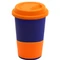 Кружка керамическая с силиконовой манжетой и крышкой Magic To Go, темно-синяя / оранжевая фото