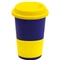Кружка керамическая с силиконовой манжетой и крышкой Magic To Go, темно-синяя / желтая фото