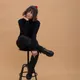 Балаклава вязаная двухцветная Knit Drop, серая / красная - фото № 6