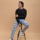 Джемпер вязаный классический с карманом Knit Drop, черный - фото № 6