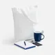 Набор Welcome Pack: ежедневник недатированный, кружка с ложкой, холщовая сумка, чехол для пропуска, ретрактор, ручка шариковая, синий / белый - фото № 1