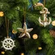 Набор из 4 елочных игрушек Farforite «Море зовет»: «Морской конек», «Морская звезда», «Якорь», «Штурвал» в подарочной коробке, белый / золотой - фото № 9