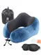 Подушка для путешествий с эффектом памяти RoadLike Travel Kit Velvet, голубая - фото № 1