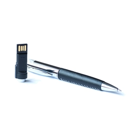 Ручка шариковая металлическая с флешкой 32 Гб, Премиум, кожаная вставка, черная