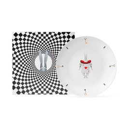 Блюдо Farforite «Кролик / В стране чудес» 20 см в подарочной коробке, белое / черное / красное