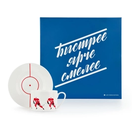 Чайная пара Farforite «Хоккеист / Спортсмены» 250 мл в подарочной коробке, белая / красная