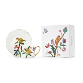 Чайная пара Farforite «Лемуры» 250 мл в подарочной коробке, белая / разноцветная