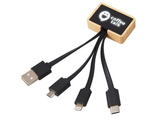 Кабель с подсветкой лого Reedia S6 3 в 1, черный / бежевый