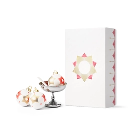 Набор Farforite «Патриотический»: 3 елочных шара, креманка, ложка в подарочной коробке, белый / красный / золотой / серебристый