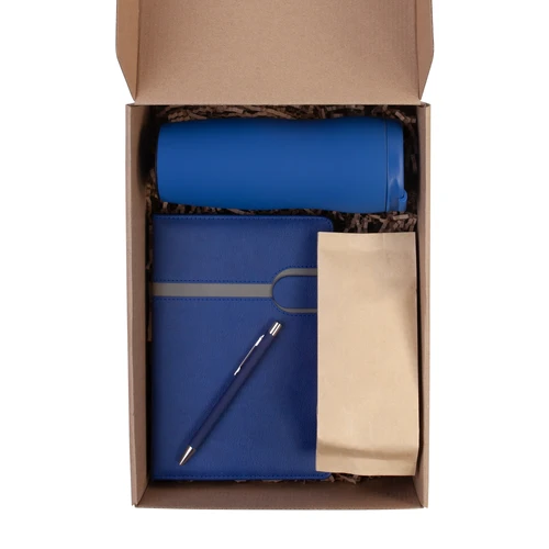 Набор «Команда»: ежедневник недатированный, ручка шариковая, термостакан, кофе, синий