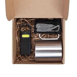 Набор «На крючке»: кружка металлическая, мультитул 9 в 1, фонарик, черный / серебристый