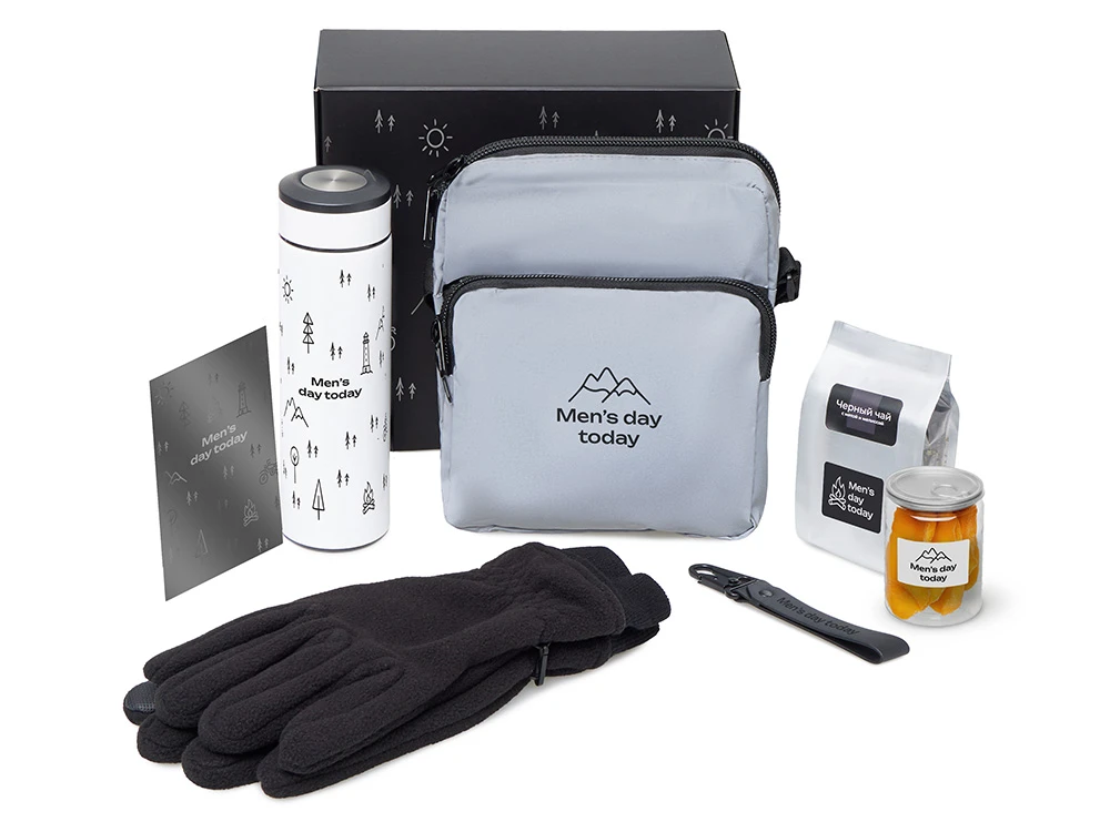 Набор подарочный Re:m. Step: термос, перчатки, сумка, брелок-ремувка с карабином, манго, чай, белый