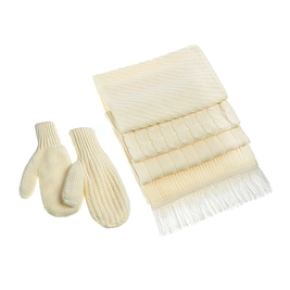 Набор вязаный фактурный: шарф и варежки, белый