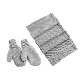 Набор вязаный фактурный: шарф и варежки, серый