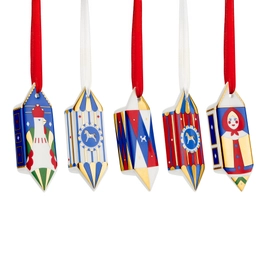 Набор из 5 елочных игрушек-конфет Farforite «Зеленая ярмарка» в подарочной коробке, золотой / красный / синий