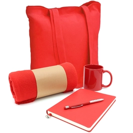 Набор подарочный «Тепло и вдохновение»: шопер, плед, блокнот, ручка шариковая, кружка, красный