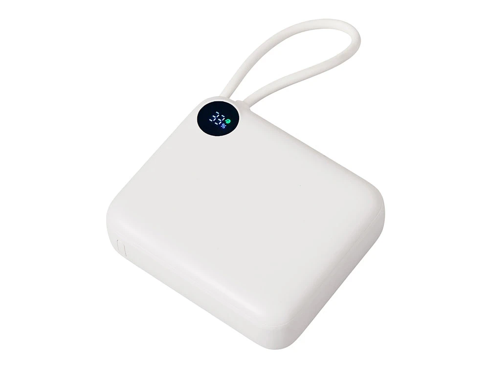 Внешний аккумулятор со встроенным кабелем Evolt Liri, QC/PD, 10000 mAh, белый